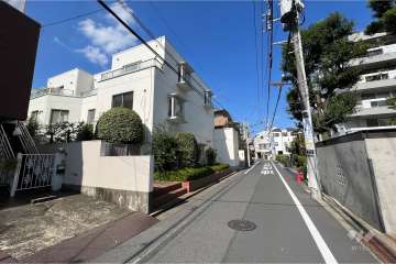 敷地南東側の前面道路（南西側から）