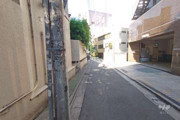 敷地南東側の前面道路（南西側から）