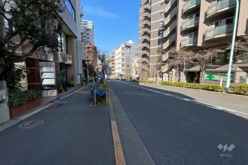 敷地南東側の前面道路（南西側から）
