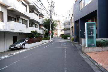 敷地南東側の前面道路（南西側から）