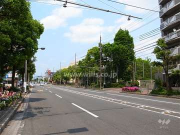 敷地の西側は4車線のバス通り（園田橋線）、北側は園和小学校に面しています。
