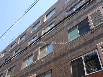 外壁はこげ茶の質感のあるタイル張り