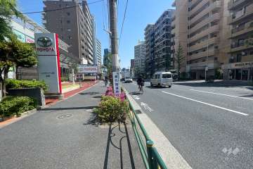 敷地南東側の前面道路（南西側から）
