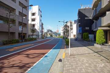 敷地南東側の前面道路（南西側から）