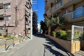 敷地の北西側前面道路（南西側から）