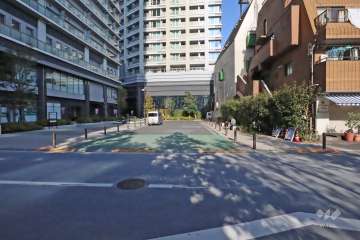敷地南東側の前面道路（南西側から）