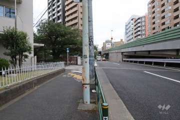 敷地の北東側前面道路(南東側から)