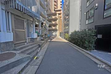 敷地の東側前面道路(南東側から)