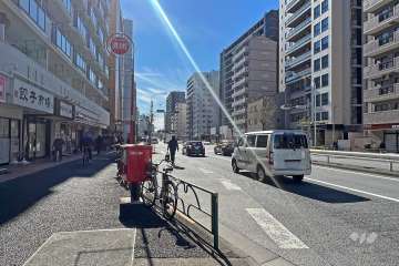 敷地の南西側前面道路(北西側から)