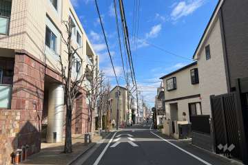 敷地南東側の前面道路（南西側から）