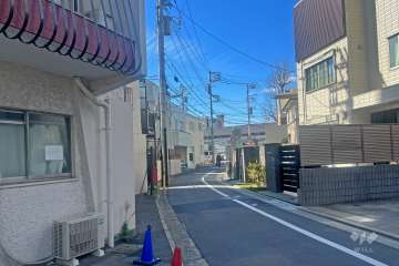 敷地の北西側前面道路(南東側から)