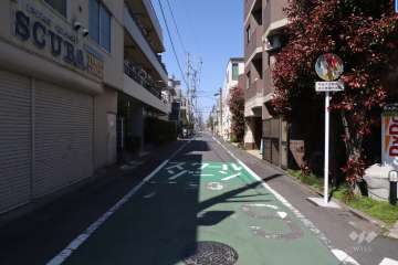 敷地北西側の前面道路(南西側から)