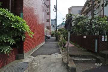 敷地西側の前面道路(北側から)