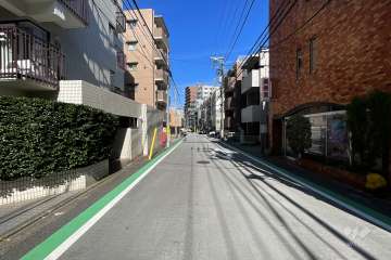 敷地北東側の前面道路（南東側から）