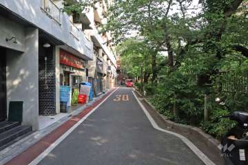 敷地南西側の前面道路(南東から）