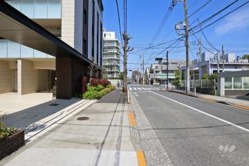 敷地東側の前面道路は柿の木坂通りです(南側から)。