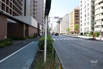 敷地北東側の前面道路(南東側から)
