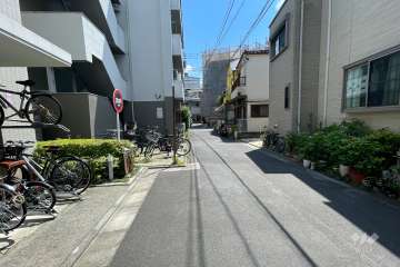 敷地西側の前面道路（北側から）