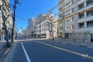 敷地の北西側前面道路（南西側から）