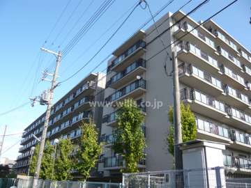 サンハイツ逆瀬川の外観（南西側から）　敷地西側は通路に面し、サブのエントランスがあります。