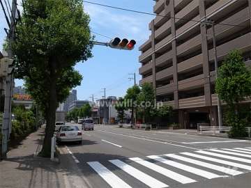 敷地南側は、歩道、街路樹のある4車線の道路に面しています。