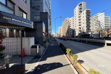 敷地の北東側前面道路（南東側から）