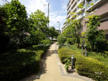 西側のエントランス前には植栽スペースが設けられ緑豊かです。