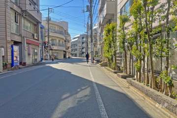 敷地の南東側前面道路（北東側から）