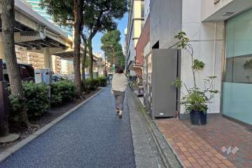 敷地の北側前面道路は目白通りです（西側から）。