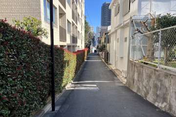 敷地の南西側前面道路（北西側から）