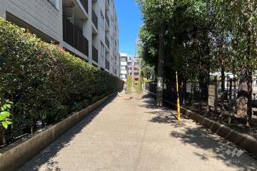 敷地の南東側前面通路（南西側から）