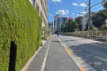 敷地の西側前面道路は牛込中央通りです（北側から）。