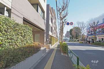 敷地南側の前面道路は新青梅街道です（西側から）。