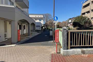 敷地の北東側前面道路（南東側から）