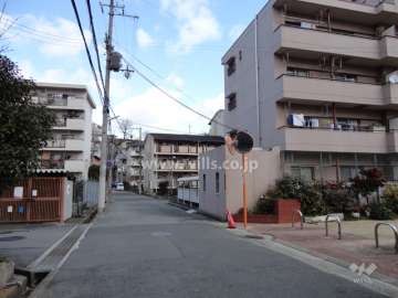 敷地西側の前面道路。周辺は静かな住宅地です。