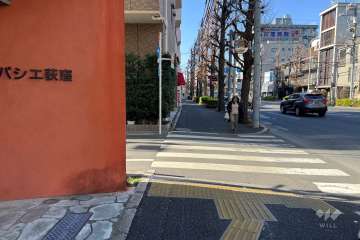 敷地の北東側前面道路（南東側から）