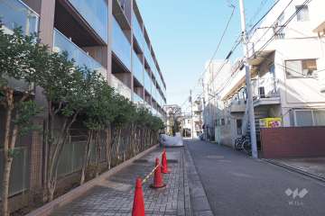 敷地北東側の前面道路（南東側から）