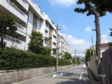 敷地東側の前面道路（西側も接道しています。）周辺はお屋敷が立ち並ぶ、緑豊かな住宅地です。