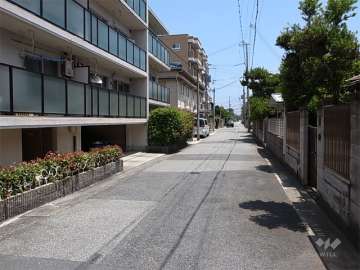 敷地南側の前面道路。周辺は区画の整った閑静な住宅地です。
