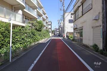 敷地南東側の前面道路（南西側から）