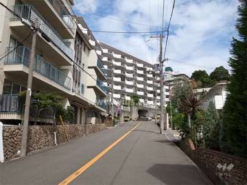 敷地東側の前面道路。二車線の通りです。
