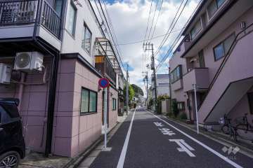 敷地西側の前面道路（北側から）