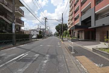 敷地南側の前面道路は吉祥寺通りです(東側から)