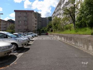 24号棟の南側の通路と駐車場