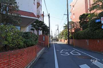 敷地西側の前面道路（北側から）