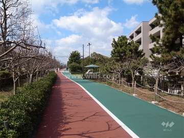 敷地の南側には歩道とサイクリングロードがあります。