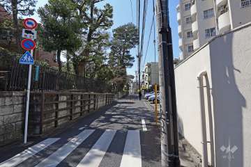 敷地の南東側前面道路（南西側から）