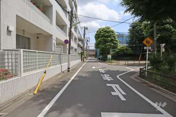 敷地南西側の前面道路（北西側から）
