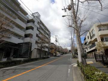 敷地北側の前面道路（二車線のバス通り）