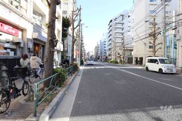 敷地南側の前面道路は世田谷通りです（西側から）。